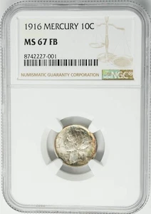 1916 Mercury Dime 10c MS67 FB NGC 950790-5 - Bild 1 von 5