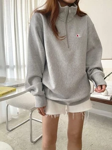 Champion Men's Reverse Weave Quarter Zip Embroidered C Logo Sweatshirt Oxford Gr - Foto 1 di 13