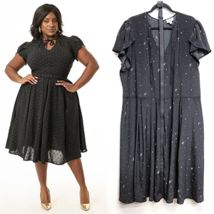 Unique Vintage Black Star Dahlia Swing Dress 4X 22/24 - Picture 1 of 11