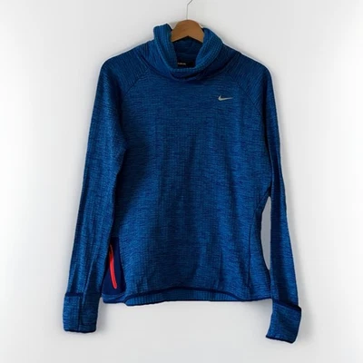 Camiseta esportiva Nike Running Dri-Fit feminina azul manga longa gola funil - Imagem 1 de 4