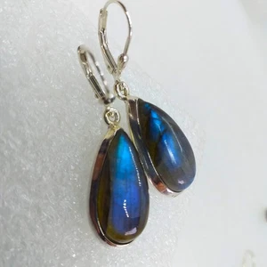 ECHTER NATUR LABRADORIT Ohrhänger 925 Silber Ohrringe Klappbrisur 40mm - Bild 1 von 2