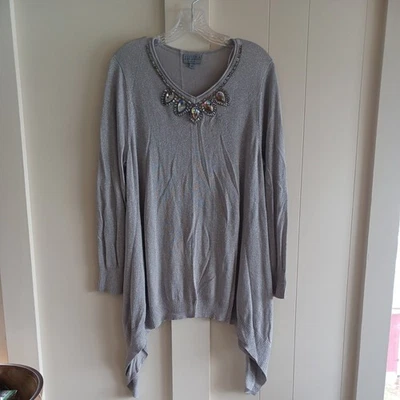 Women's Joseph A. Embellished Beaded Sweater Silver/Grey Color SZ 1X - Image 1 of 4