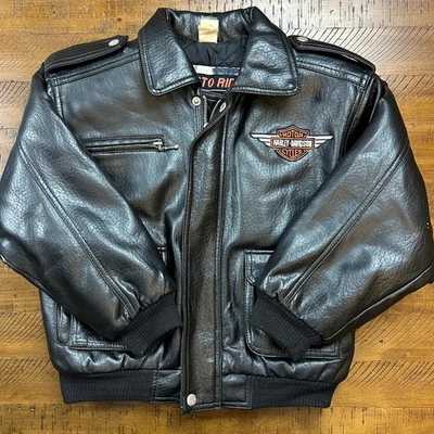 Кожаная мотоциклетная куртка на молнии для мальчика Harley Davidson Born To Ride размер 6/7 - Изображение 1 из 4