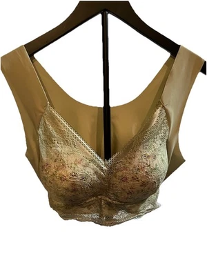 Bralette de Encaje Inalámbrico Coquette Yoga Oliva Sutil Floral Cuello en V Talla XL Foto 1 de 4