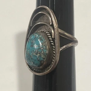 Turquoise Sterling Silver Navajo Ring Vintage Size 9 Unsigned - Picture 1 of 5