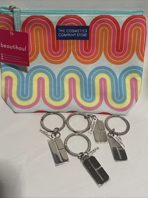 Total 4x NEW Clinique Logo C keyring keychains With Bonus Cosmetics Bag - Image 1 of 4