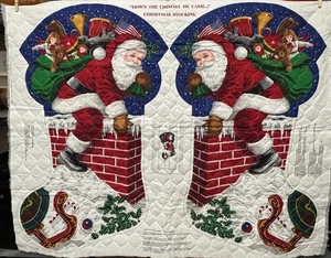 Vintage Cranston VIP Santa’s Visit Weihnachtsstrumpf Cut & Sew Stoff Panel gesteppt - Bild 1 von 18