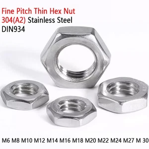 M6-M30 Metric Fine Pitch Thread Hexagon Thin Lock Nuts A2 Stainless Steel DIN439 - Picture 1 of 8