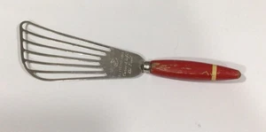 Vintage A&J Teigschläger gebogener Spatel roter Holzgriff Utensil Wender USA - Bild 1 von 7