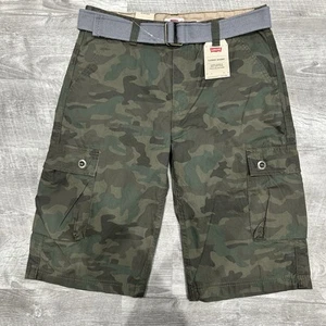 Levi's Green Black Camo Boys 20R Belted 5 Pocket Zip Chino Cargo Shorts NWT - Picture 1 of 9