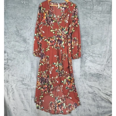 Vestido Mujer Grande Rojo Romántico Floral Maxi Alto Bajo Envoltura Jardín Bloomcore Foto 1 de 4