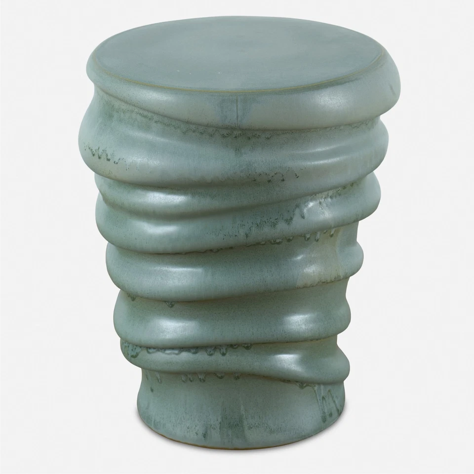 Uttermost 24869 Skye 15"W Earthenware Accent Stool - Light Aqua Glaze - Image 1 of 3