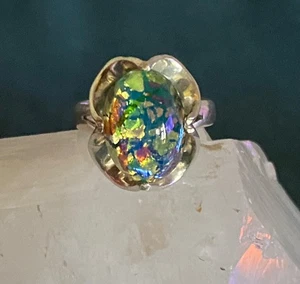 Wunderschöner handgemachter grüner Opal Kunstglas Stein & SS 925 Ring Gr. 6,75 Mexiko - Bild 1 von 5