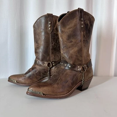 Abilene EE. UU. Talla 10 M Arnés Cuero Marrón Botas Occidentales Usadas Con (ver Fotos) Foto 1 de 4