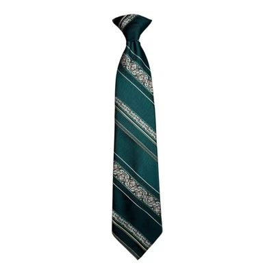 Vintage Sears Snapper Clip-On Tie Green Stripe Paisley 3.75”x17” Mid-Century USA - Image 1 of 4
