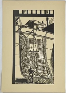 Giacomo Patri / Linocut of Men Working on a Ship - Picture 1 of 1