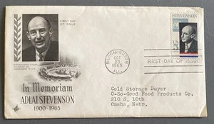 US FDC # 1275 5c Adlai Stevenson ArtCraft 1965, Letter From US Cold Storage - Picture 1 of 3