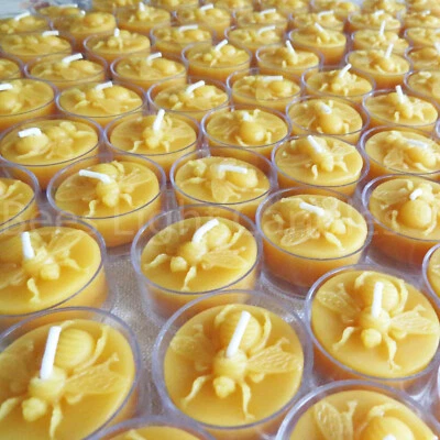 🐝 Beeswax Honey Bee Tealights BULK 100% Pure Candles / Handcrafted in USA 🐝 - Image 1 of 4