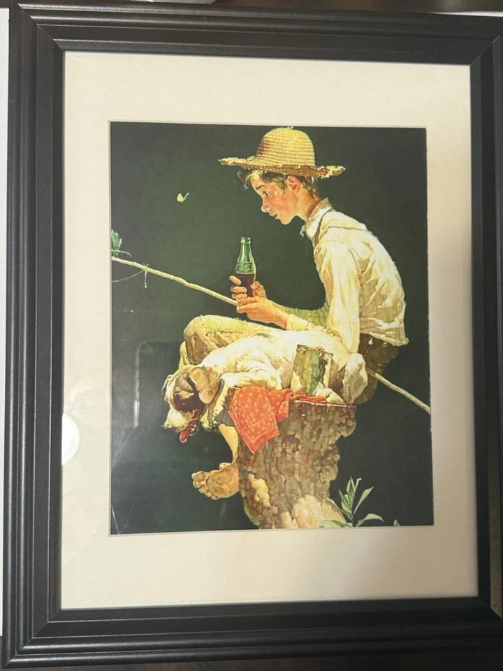 COCA COLA BOY AND DOG FISHING  PRINT  - Image 1 of 1