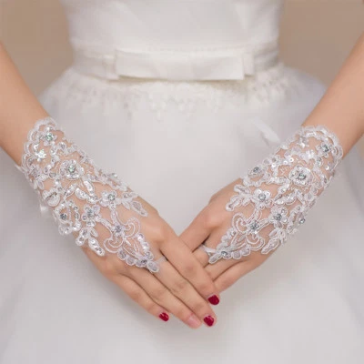 New White/Ivory Bride Wedding Accessories Glove Fingerless Lace Bridal Gloves - Image 1 of 4