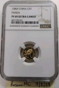 1986-P PROOF GOLD 1/20 oz CHINA PANDA G5Y NGC PF69 ULTRA CAMEO FRESH SLAB! #031 - Picture 1 of 4