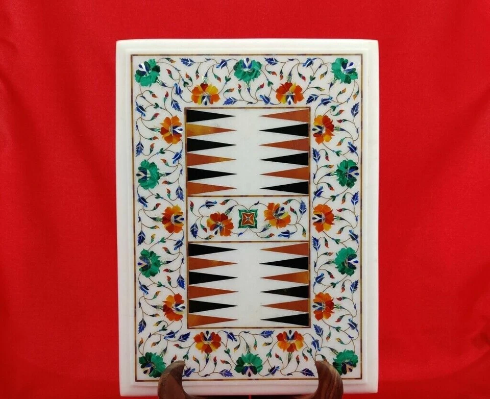 18" x 14" Marble Backgammon Game Table Semi precious stones Inlay Handmade - Image 1 of 1