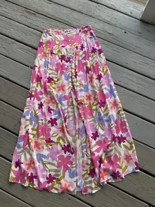 New Promesa Women Size Medium Floral Long Slit Buttons Smocked Maxi Skirt Boho - Picture 1 of 7