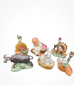 Rare Antique Chinese Yixing Zisha pottery color glaze Figurines- 6 Pieces- VTG - Picture 1 of 12