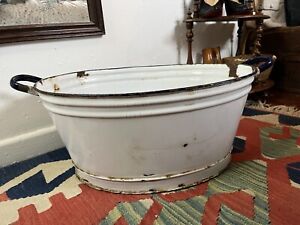 Vintage Enamel Bath Tub Washing Bowl With Handles