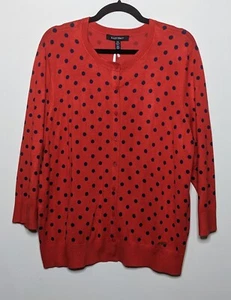 Ellen Tracy Cardigan Sweater Womens Size XL Red Blue Polka Dots Button Viscose - Picture 1 of 11