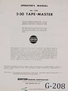 Manual de operaciones de fresadora de contorno maestro de cinta Gorton 2-30 - Imagen 1 de 3