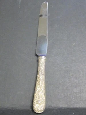 CUCHILLO HOJA FRANCESA REPOUSSE Stieff Sterling hoja 8 7/8" hoja inoxidable Foto 1 de 2