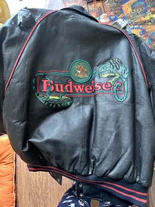 Vintage 90s Budweiser Chameleon Embroidered Leather Jacket XLarge-AS IS- - Picture 1 of 14