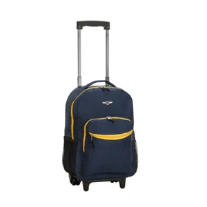 Rolling Backpack Wheels School Travel Wheeled Retractable Carry-on Handle NAVY - Picture 1 of 12