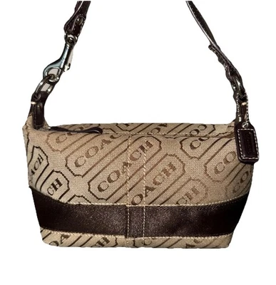 Coach подпись желтовато-коричневый коричневый Demi мини Pochette багет логотип в полоску сумочки сумка - Изображение 1 из 4