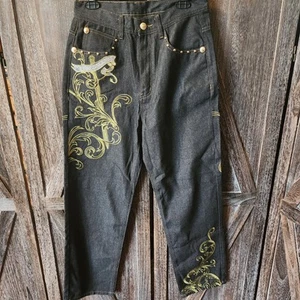 Pantalones de mezclilla holgados bordados adornados en oro talla 30/30 para hombre tachuelas sin marca - Imagen 1 de 8