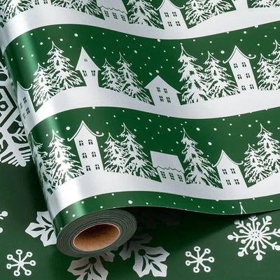 MAYPLUSS Christmas Wrapping Paper Roll, Green Gift Wrap, Vintage Green Silver Wi - Image 1 of 4
