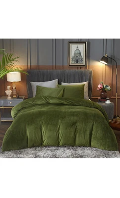 Funda nórdica de franela de terciopelo amarillo tamaño king verde esmeralda. Foto 1 de 4