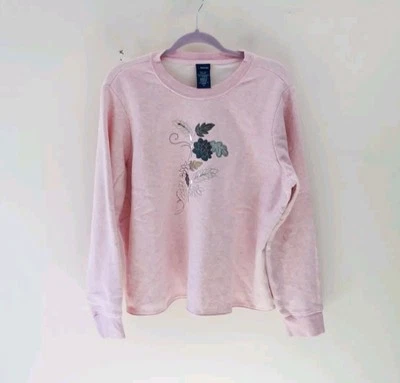 Basic Editions Embroidered Fleece Crew Neck Sweatshirt Pink (1X) NWOT! - Image 1 of 4