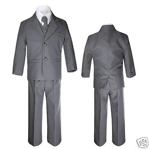 Baby Infant Toddler Kid Teen Formal Party Dark Gray Tuxedo 5pc Set Boy Suit S-20 - Picture 1 of 4