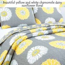 NEW! ~ COZY CHIC GREY YELLOW WHITE SUNFLOWER FLORAL LEAF MODERN SOFT QUILT SET