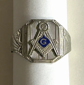 Vintage Masonic 10K White Gold Men's Ring 5.9 Grams size 9 - Picture 1 of 5