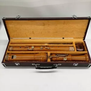 ZEN-ON 5500B Bass Recorder Wooden Baroque Used w/case Ships from Japan - Picture 1 of 10