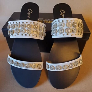 Cape Robbin Rhinestones Flower Embellished Open Toe Slip On Flat Sandals - Sz 9 - Picture 1 of 8