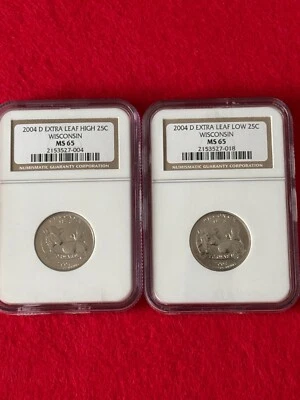 2004 D Wisconsin Extra Leaf Set NGC MS 65.  High/Low Coins. Beautiful Errors - Image 1 of 4