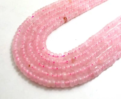 Natural Pink Rose Quartz Smooth Polished Rondelle 2mm x 4mm Gemstone Beads RD34 - Image 1 of 3