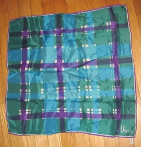 Vtg Geometric Striped Tartan Blue Purple Green Scarf Vera Square 23" - Picture 1 of 4