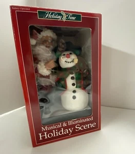 1999 Holiday Time Musical & Illuminated Scene "Santa and Snowman"~NIB~It Works! - Picture 1 of 16