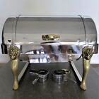 LION’S HEAD ROLL-TOP CHAFER FULL SIZE 8-QT HEAVY WEIGHT 2 RECTANGE PANS SS BRASS