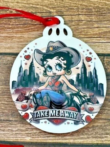 Cowboy Betty Boop Hat Holiday Ornament Red Heart 3" RTS - Picture 1 of 1